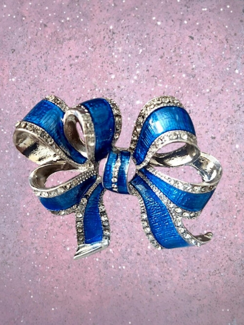 Blue Enamel Bow Brooch